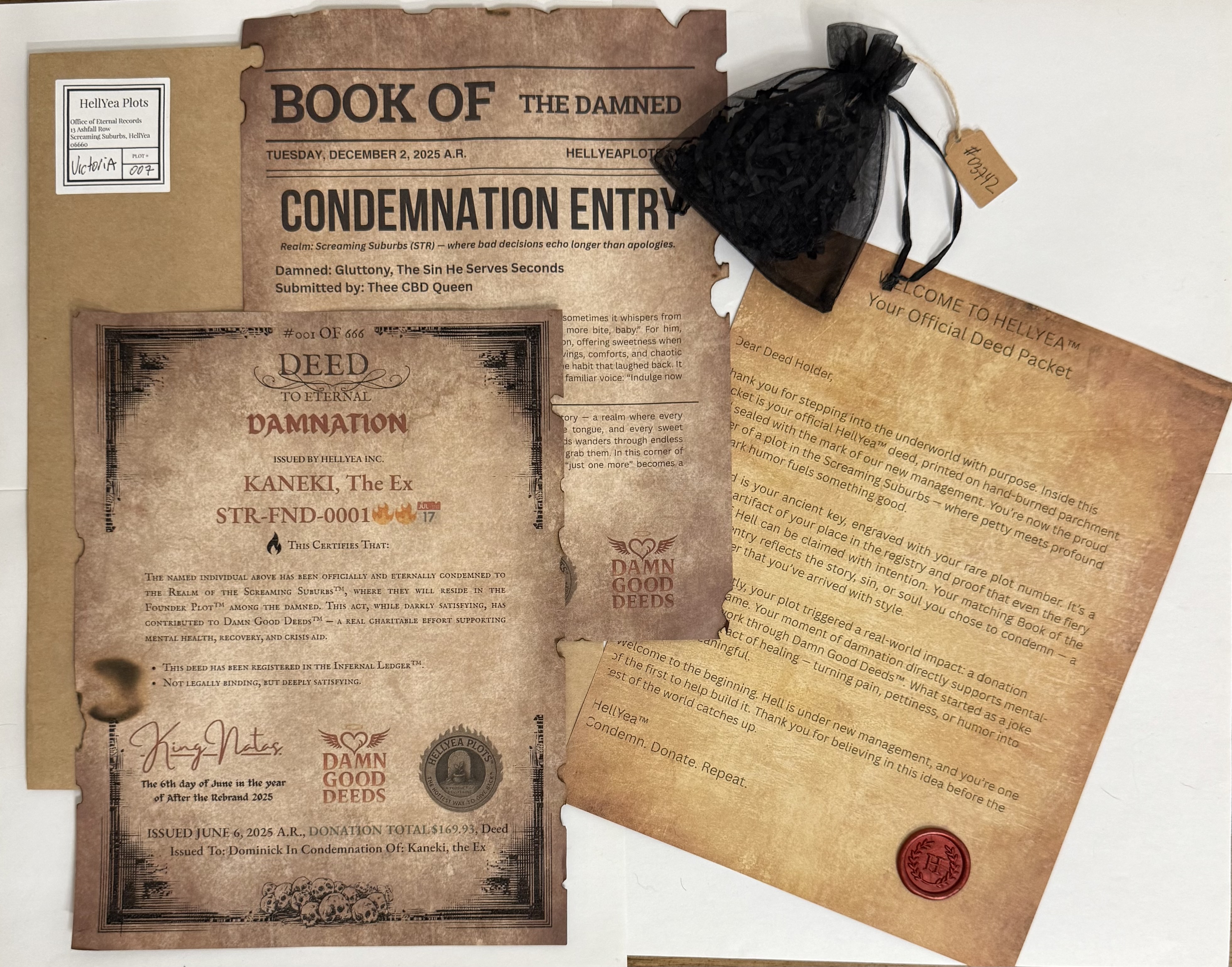 Handcrafted HellYea deed packet